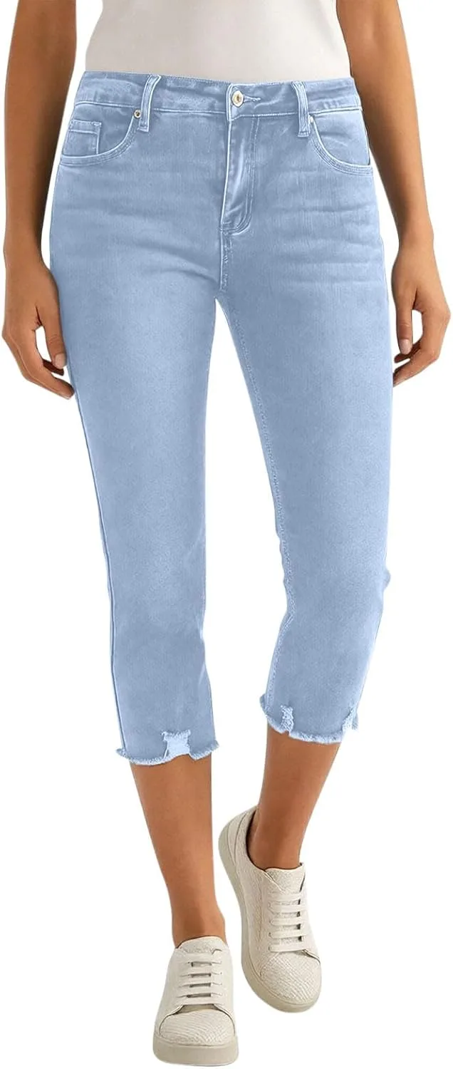 

DASAYO Capri Pants для женщин Mid Rise Straight Leg Denim Stretch Slim Fit