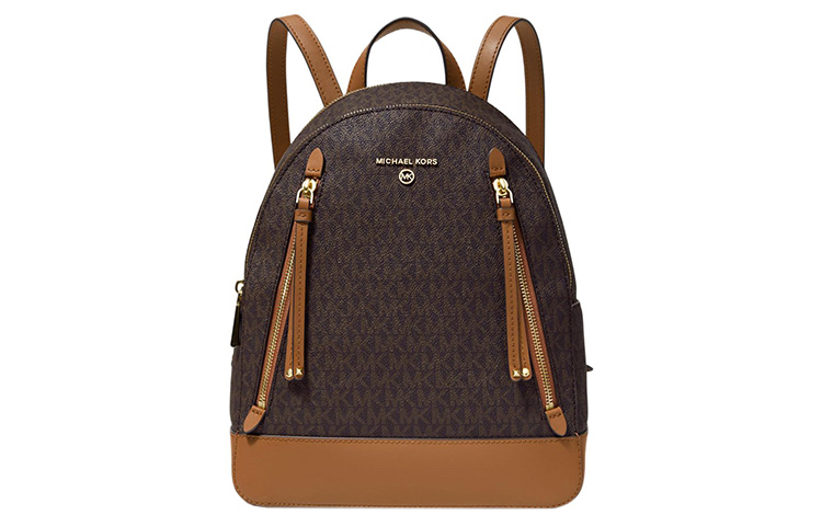 

MICHAEL KORS Женский холщовый рюкзак MK Brooklyn среднего размера, цвета слоновой кости и светло-коричневого цвета