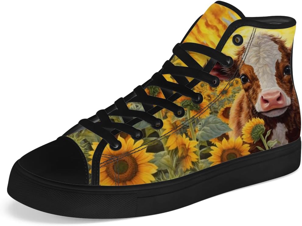 

Высокие кеды с подсолнухом из холщовой ткани для мужчин и женщин, высокие кроссовки с животными, шнуровка, повседневная обувь, подарок для девушек и мальчиков Chebing, желтый