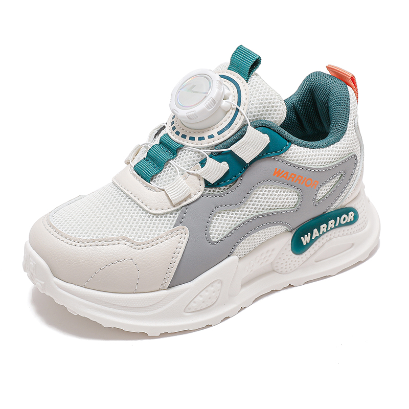 

Детские кроссовки для бега Low top из искусственной кожи с противоскользящей подошвой, амортизацией, устойчивостью к истиранию и дышащие WARRIOR, бежевый/серый/зеленый