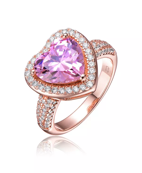 

Современное кольцо в форме сердца из стерлингового серебра 18 карат с розовым покрытием и кубическим цирконием Genevive, pink