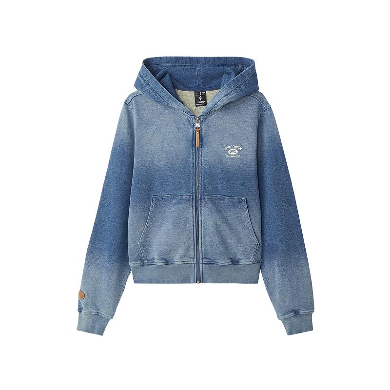 

Skechers Джинсовая куртка женская с градиентным эффектом и потертостями, Gradient Distressed Denim Blue/053V