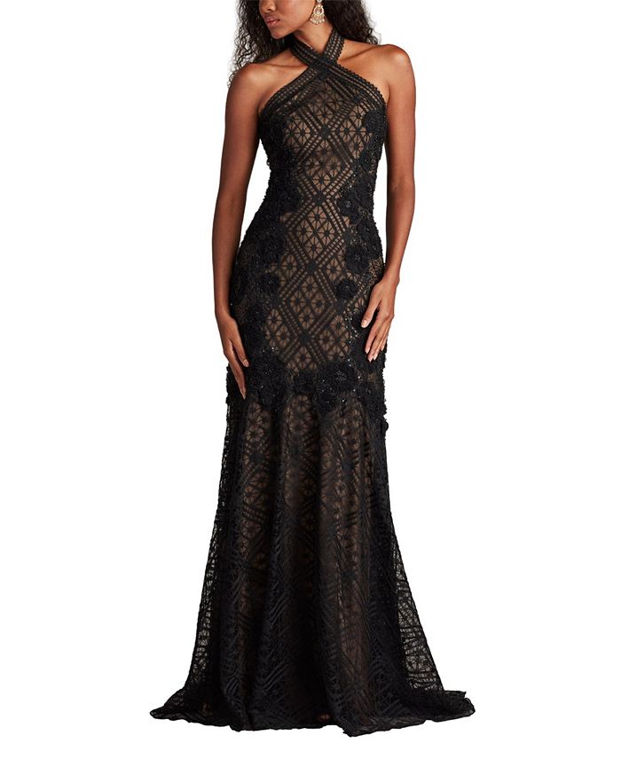 

Лакота Вышитый Холтер Платье Tadashi Shoji, черный