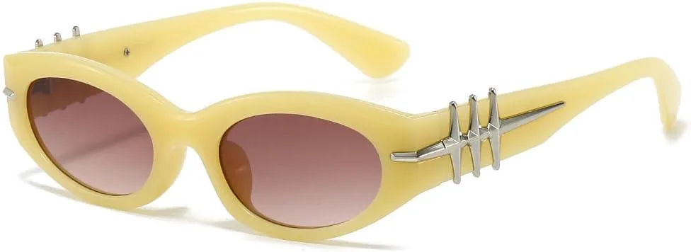 

Винтажные солнцезащитные очки «кошачий глаз» для женщин и мужчин, в стиле панк, популярные, с маленькой оправой и заклепками, в стиле хип-хоп MTZJH, One Color