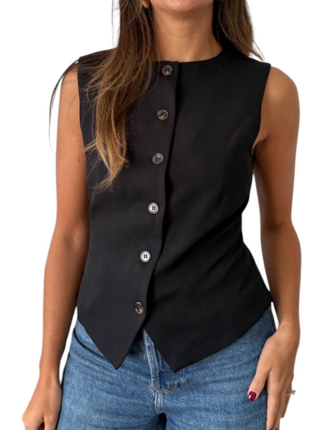 

Женский жилет Gabriella без рукавов на пуговицах в черном цвете Needii