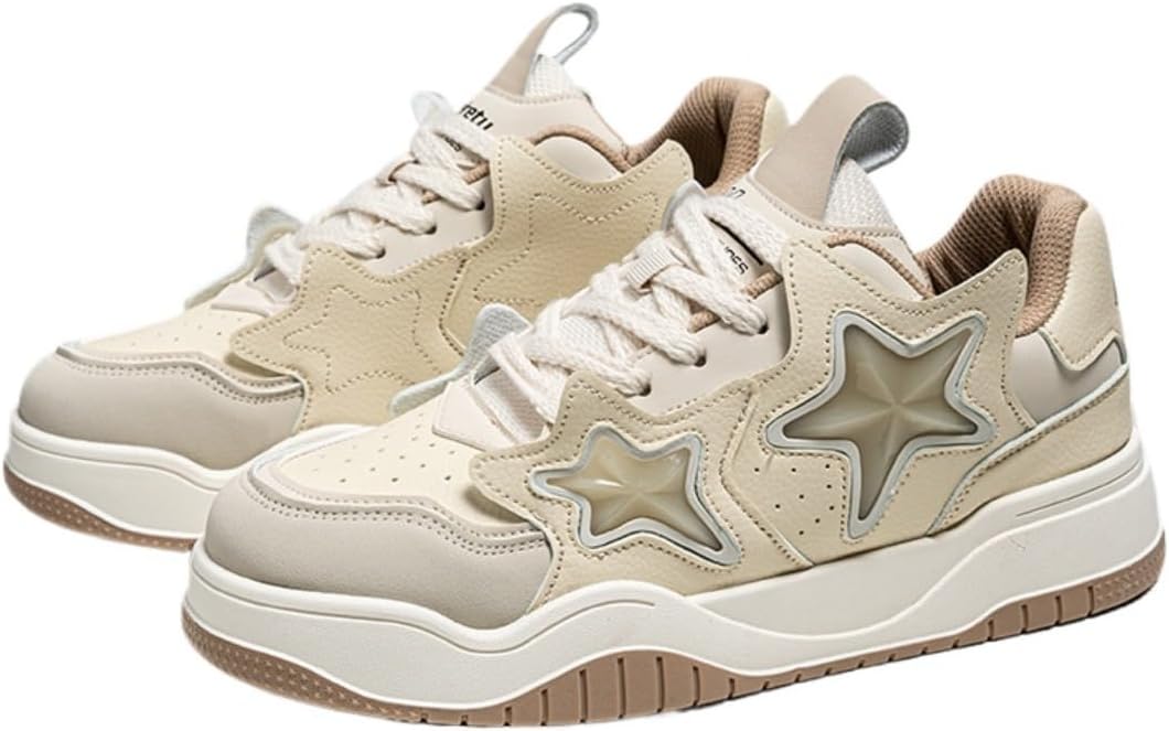 

Мужские кожаные кроссовки на платформе в стиле Y2K с ретро-звездным декором, массивной подошвой и повышением на 5 см, повседневная уличная обувь Ctkvbmeoi, бежевый