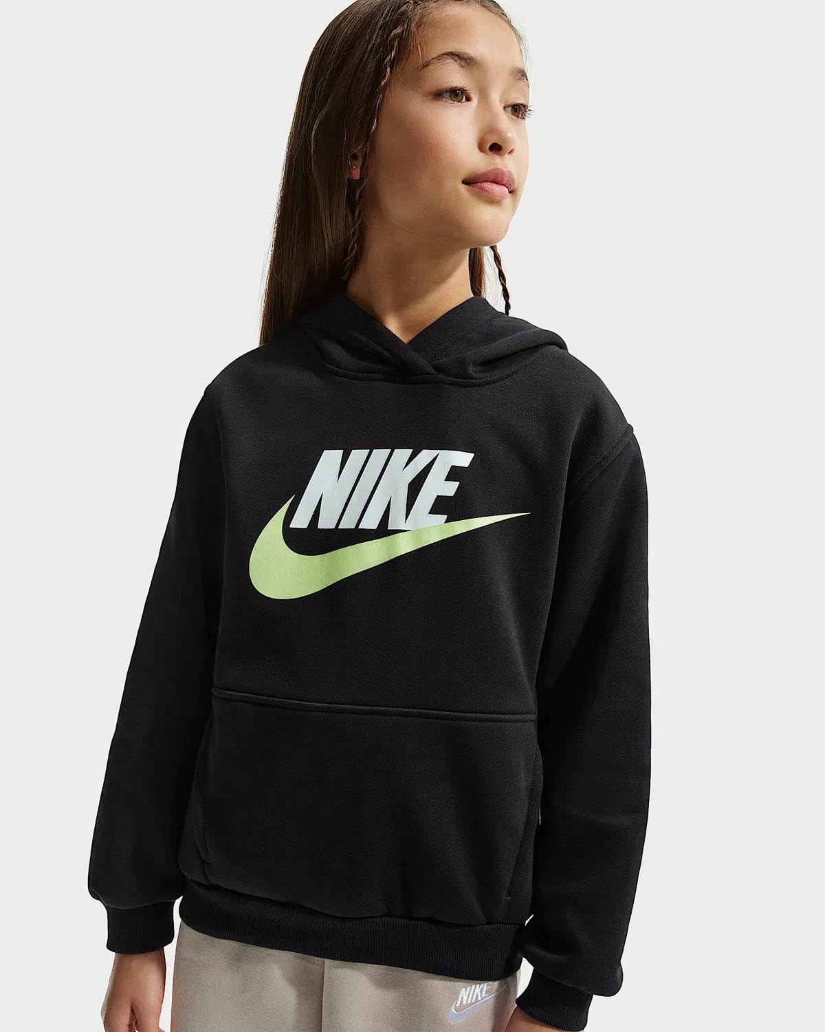 Детская худи Nike Sportswear Club Fleece, Black/White/Light Liquid Lime — фото 2