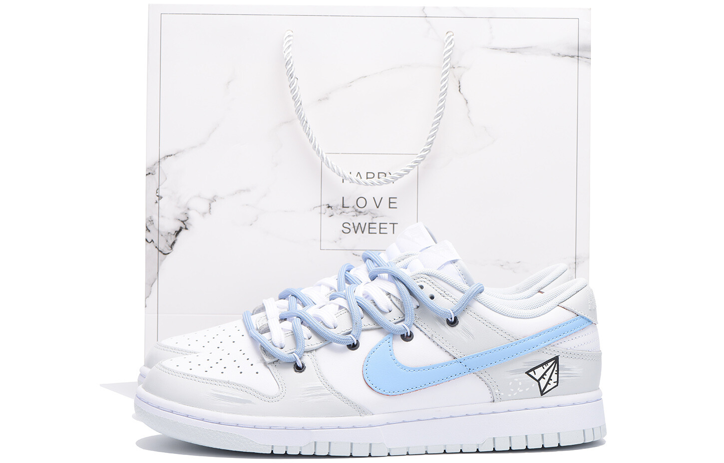

Кроссовки Nike Dunk Skateboarding Shoes Unisex Low-top Gray/White/Blue, серый/белый/синий