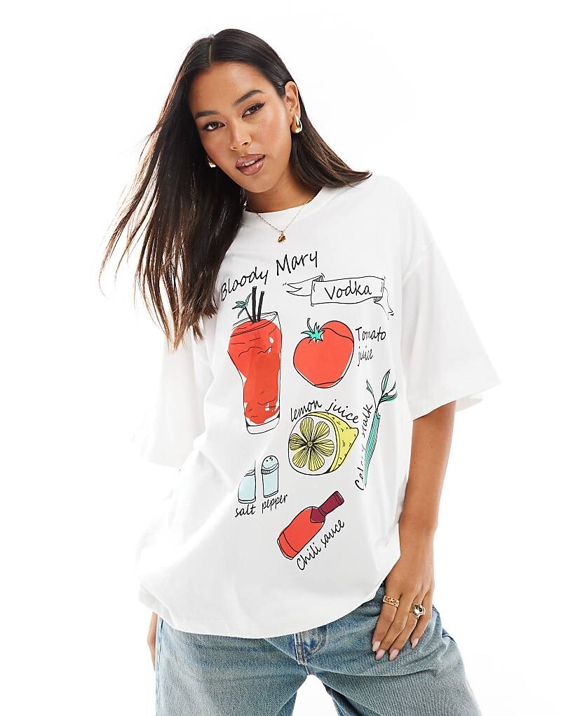 

ASOS DESIGN – белая футболка оверсайз с принтом «Кровавая Мэри»
