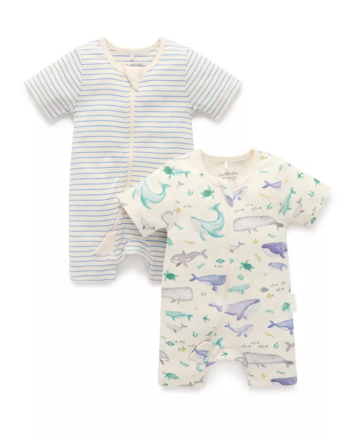 

Комплект из 2 комбинезонов с короткими рукавами на молнии для мальчиков Purebaby