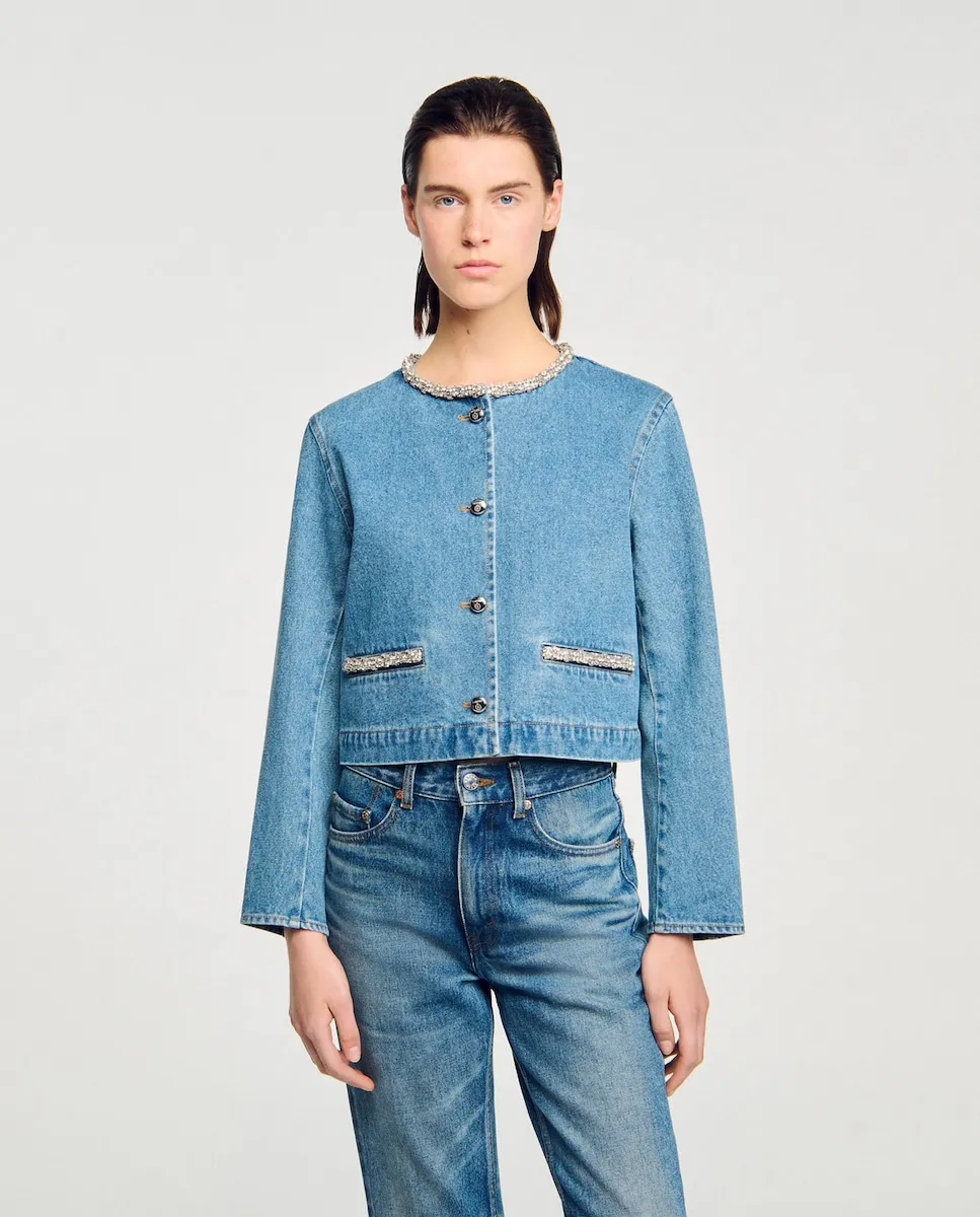 

Женская ковбойская куртка со стразами Sandro, синий
