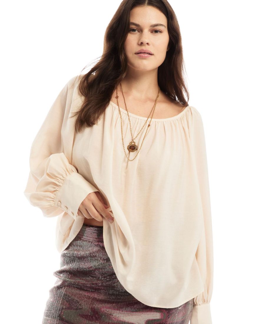 

Женская блузка с вырезом-лодочкой и рукавами-баллонами June & Vie, Warm cream