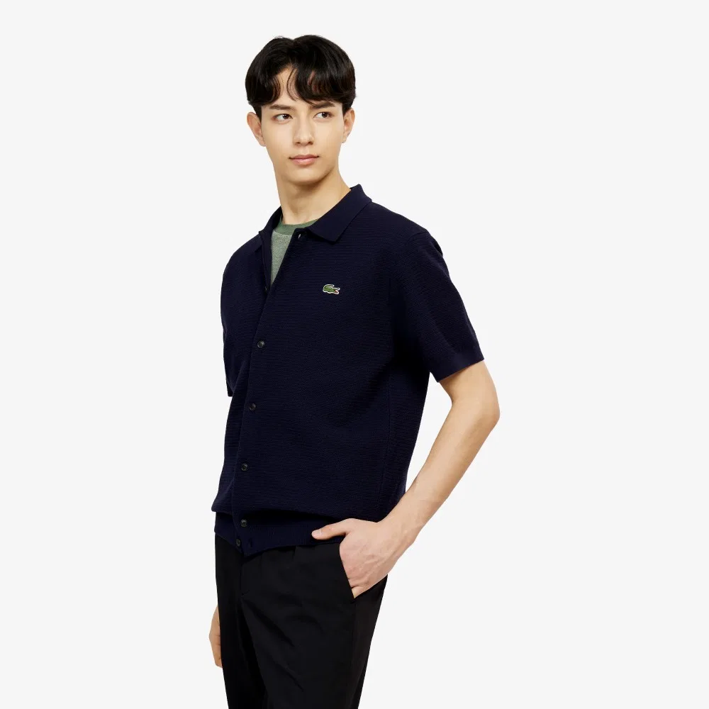 Мужской полурукавный кардиган с ажурным узором тёмно-синий от Lacoste