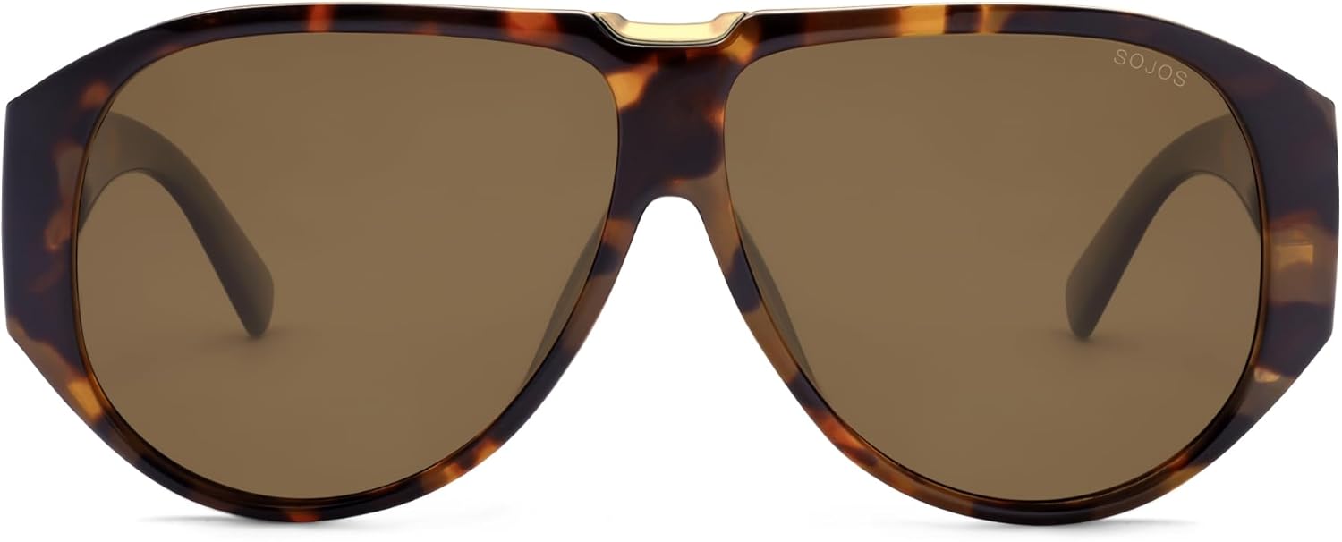 

Солнцезащитные очки-авиаторы SOJOS большого размера, поляризованные, для женщин и мужчин, в стиле ретро, ​​модные, винтажные, большие, квадратные, в форме щита, модель SJ2392, Tortoise/Brown