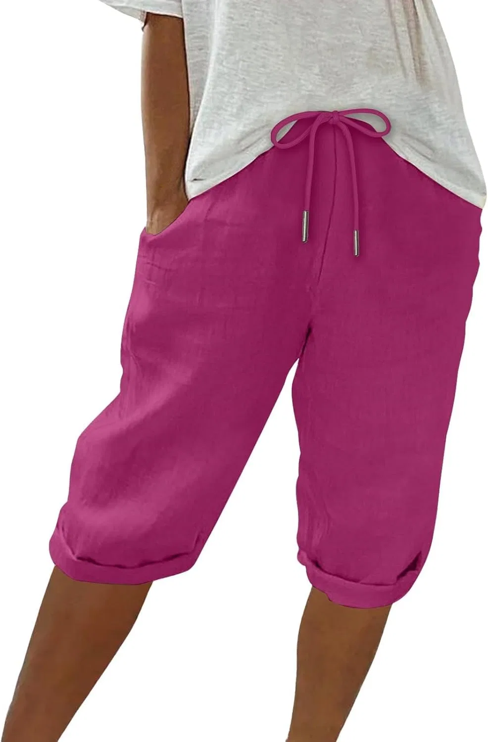 Бермуды женские, хлопок лён, Hot Pink