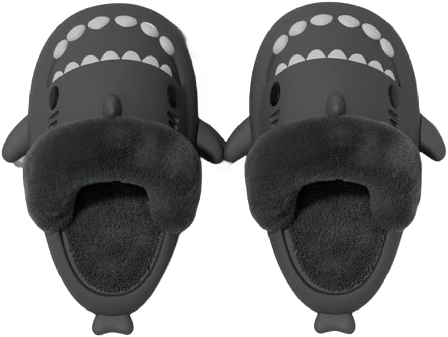 

Милые тапочки с изображением акулы для женщин и мужчин- уютные, и забавные Uivxxud, черный