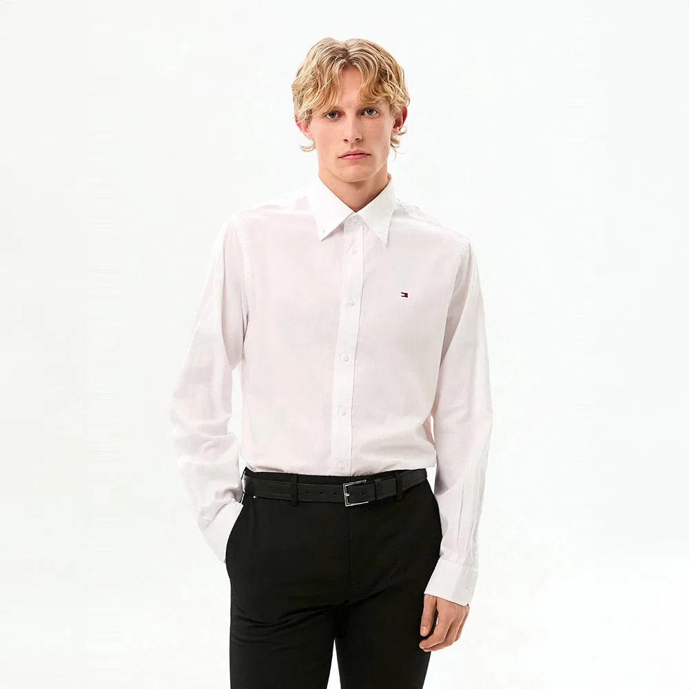 Мужская однотонная оксфордская рубашка прямого кроя, белая, от Tommy Hilfiger
