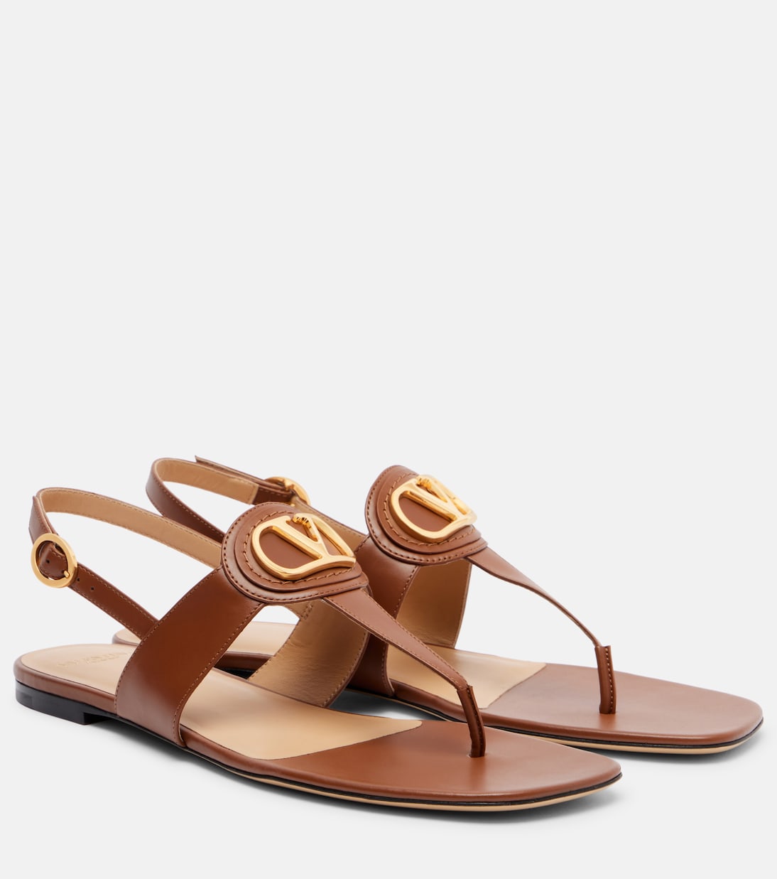 Кожаные сандалии-шлепанцы VLogo Signature Valentino Garavani, Tobacco