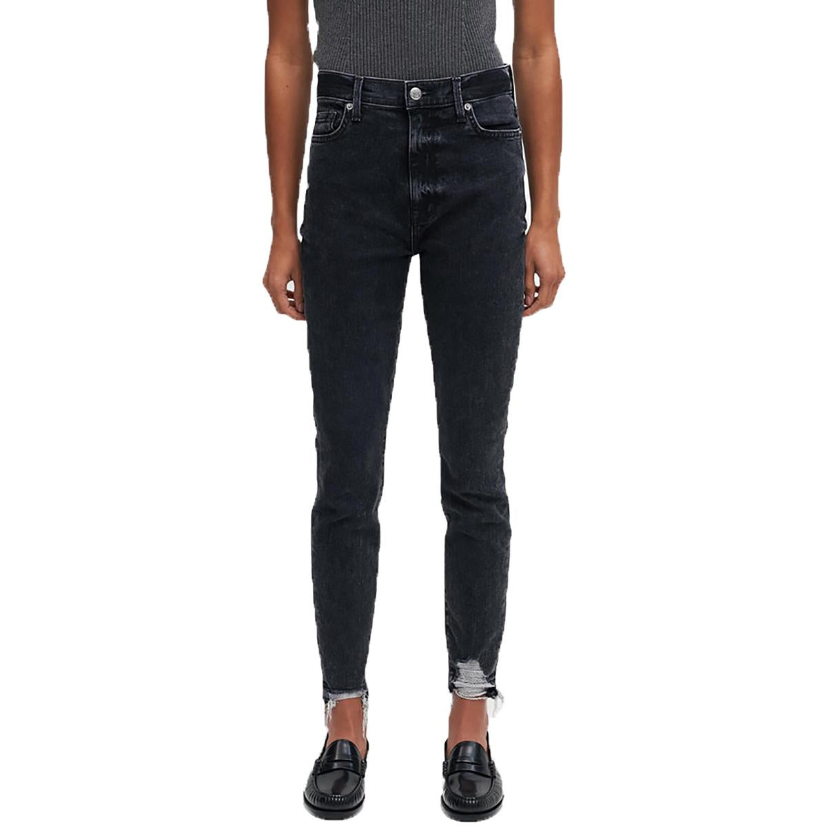 

Женские потертые скинни джинсы 7 For All Mankind, черный