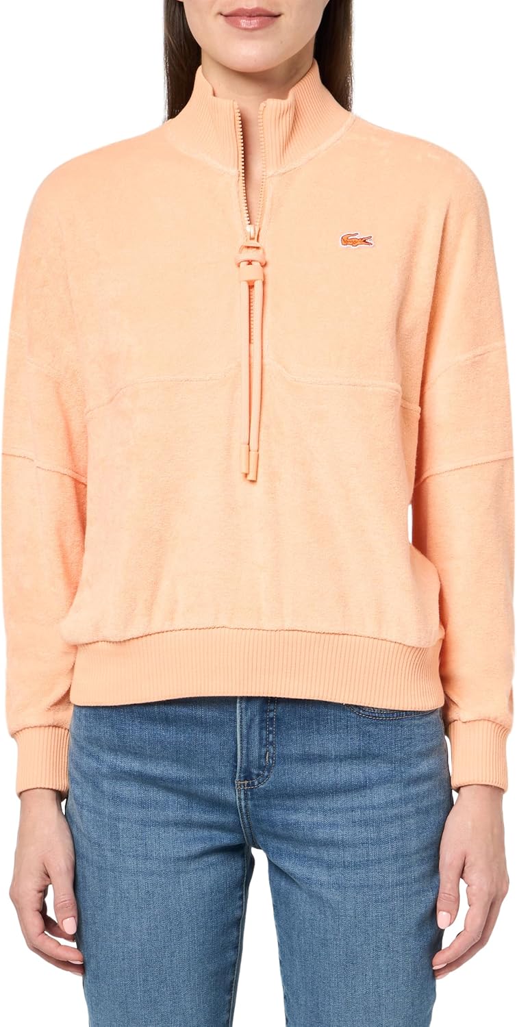 

Lacoste женский оверсайз свитшот с высоким воротником и молнией, Ledge Coral