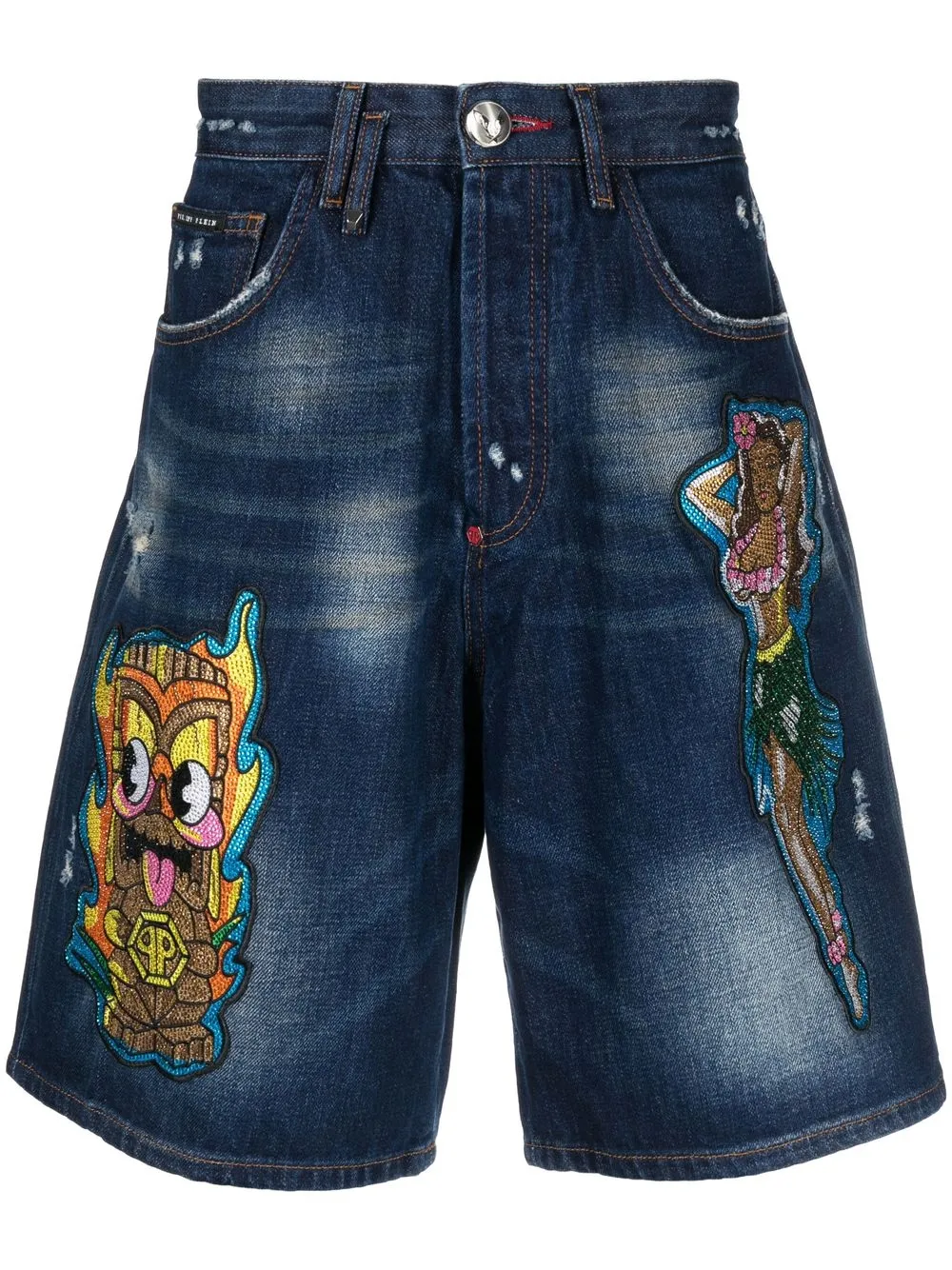 

Джинсовые шорты с нашивками Philipp Plein, синий
