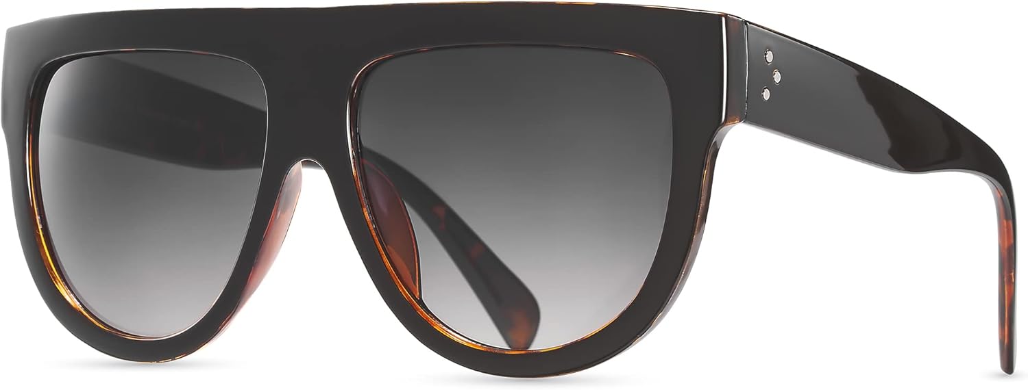 

Женские большие солнцезащитные очки с плоской верхней частью, модные, квадратные, дизайнерские, в стиле ретро LEICO FASHION, Black (Outside) Tortoise (Inside) | Amber Smoke