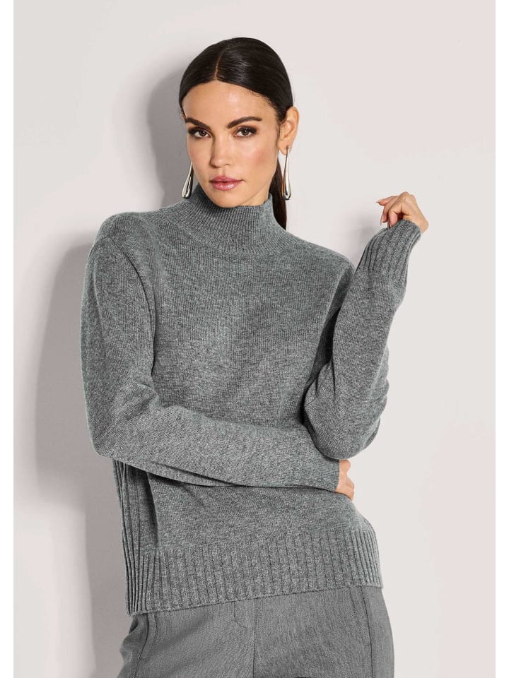 

MADELEINE Стильный кашемировый свитер со стоячим воротником, серо-меланжевого цвета