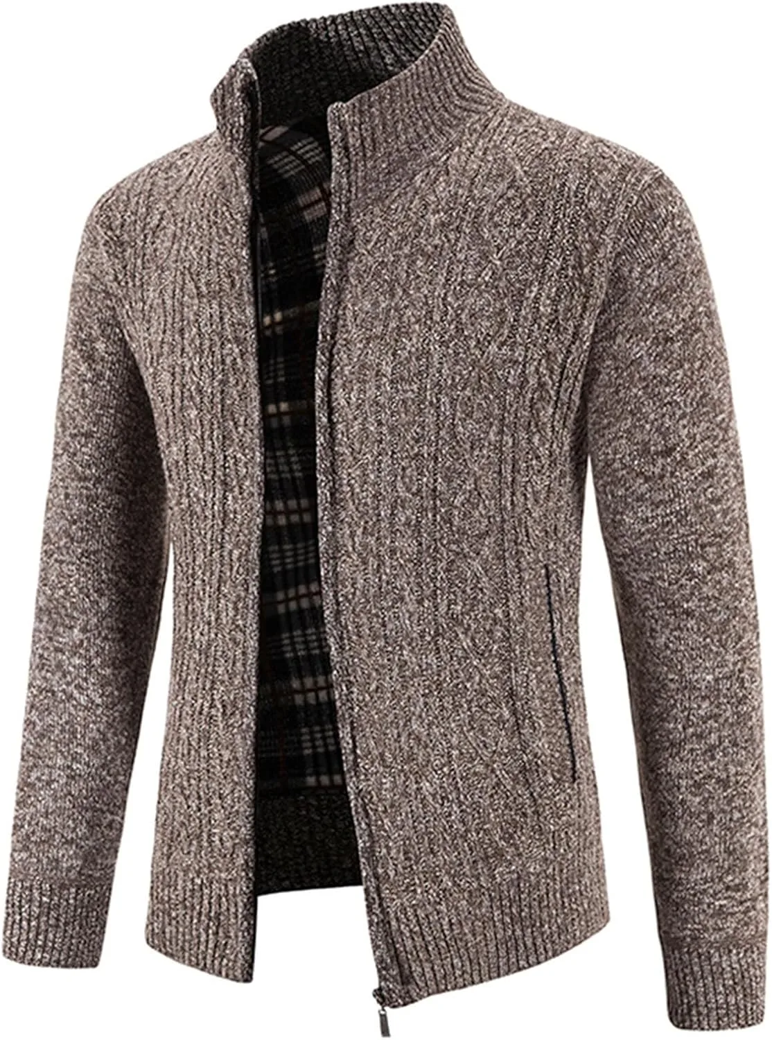 

Кардиган мужской NATHGAM Slim Fit с воротником-стойкой, кабельной вязкой и карманами