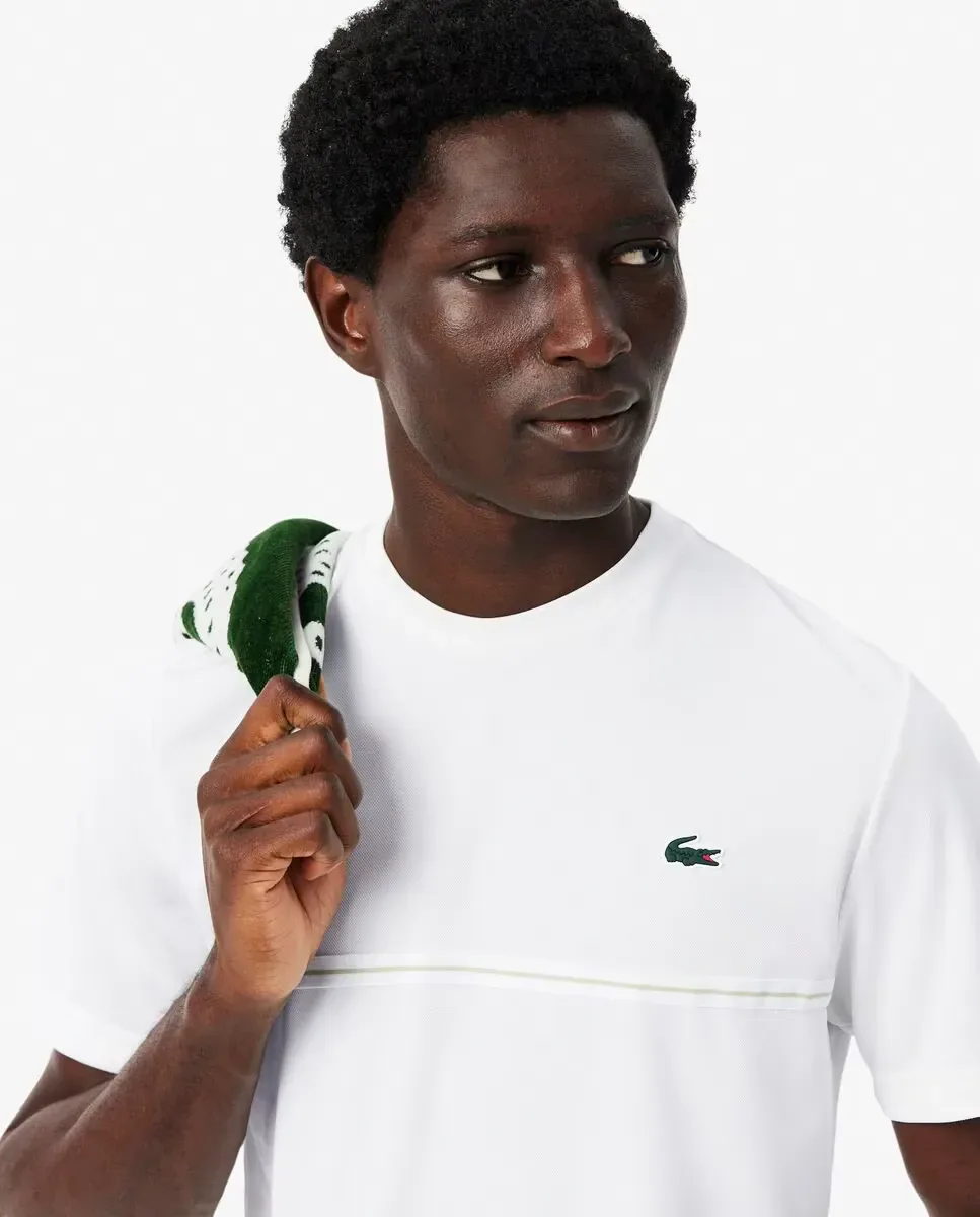Мужская футболка Lacoste Ultra-Dry с принтом крокодила, короткий рукав, белый — фото 3