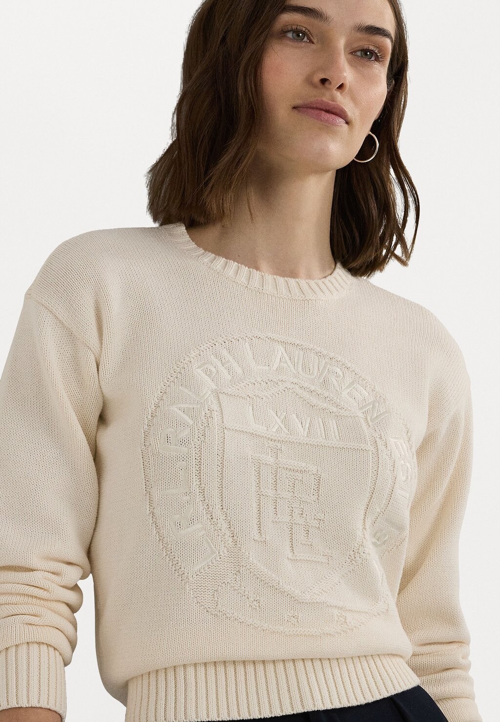 

Джемпер LOGO CREST COTTON CREWNECK SWEATER Lauren Ralph Lauren, кремовый