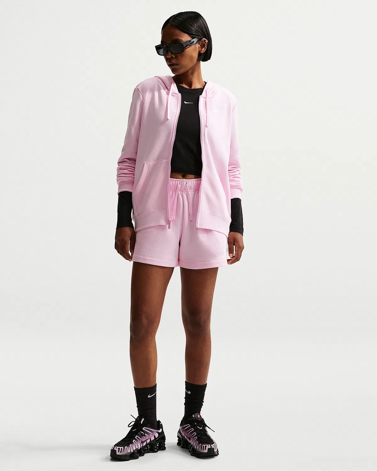 Женская флисовая худи Nike Sportswear Club Fleece на молнии, Pink Foam/White — фото 4