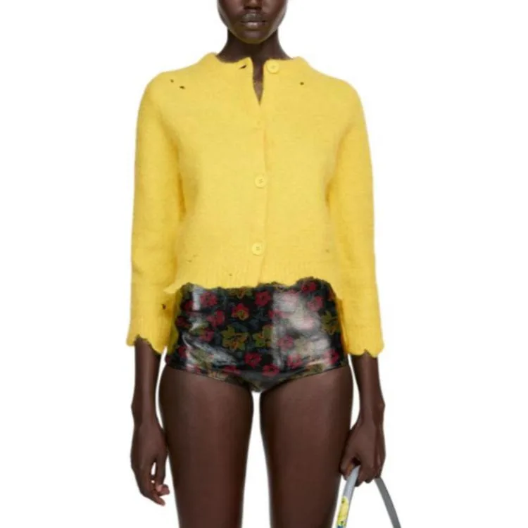 Кардиган с эффектом потертости Acne Studios, желтый — фото 3