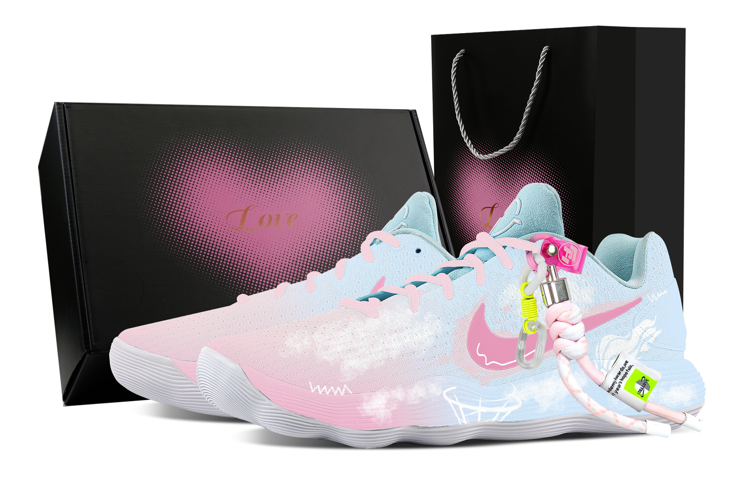 

Nike Hyperdunk 2017 Heartbeat, технология Heart Box, поддержка и амортизация, низкие баскетбольные кроссовки мужские белый розовый синий