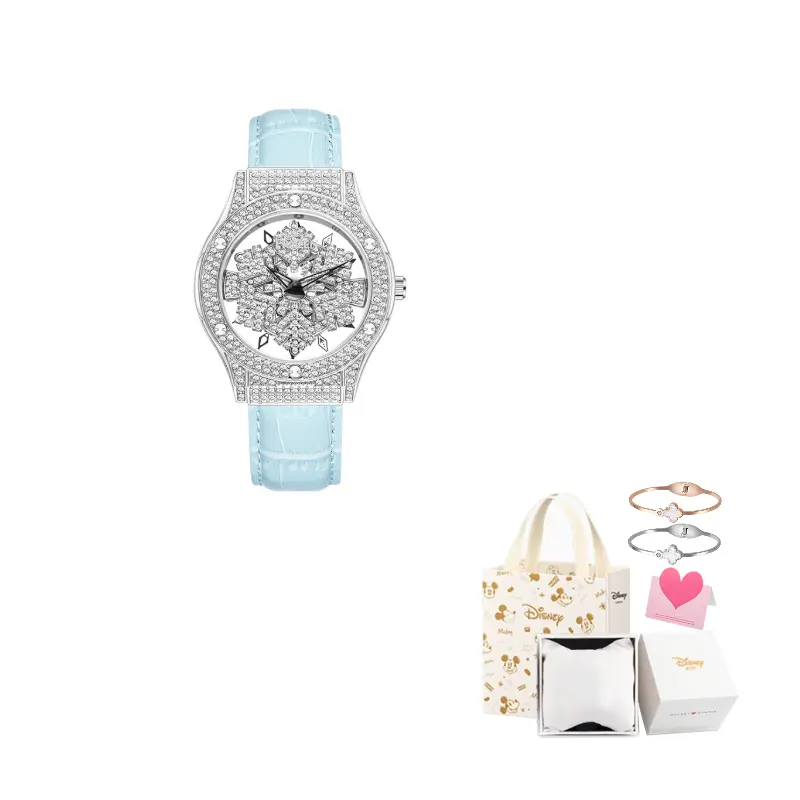 

Disney Часы Snowflake Goddess Collection Quartz Movement Leather Strap Watch Women's Watch Skeleton Dial