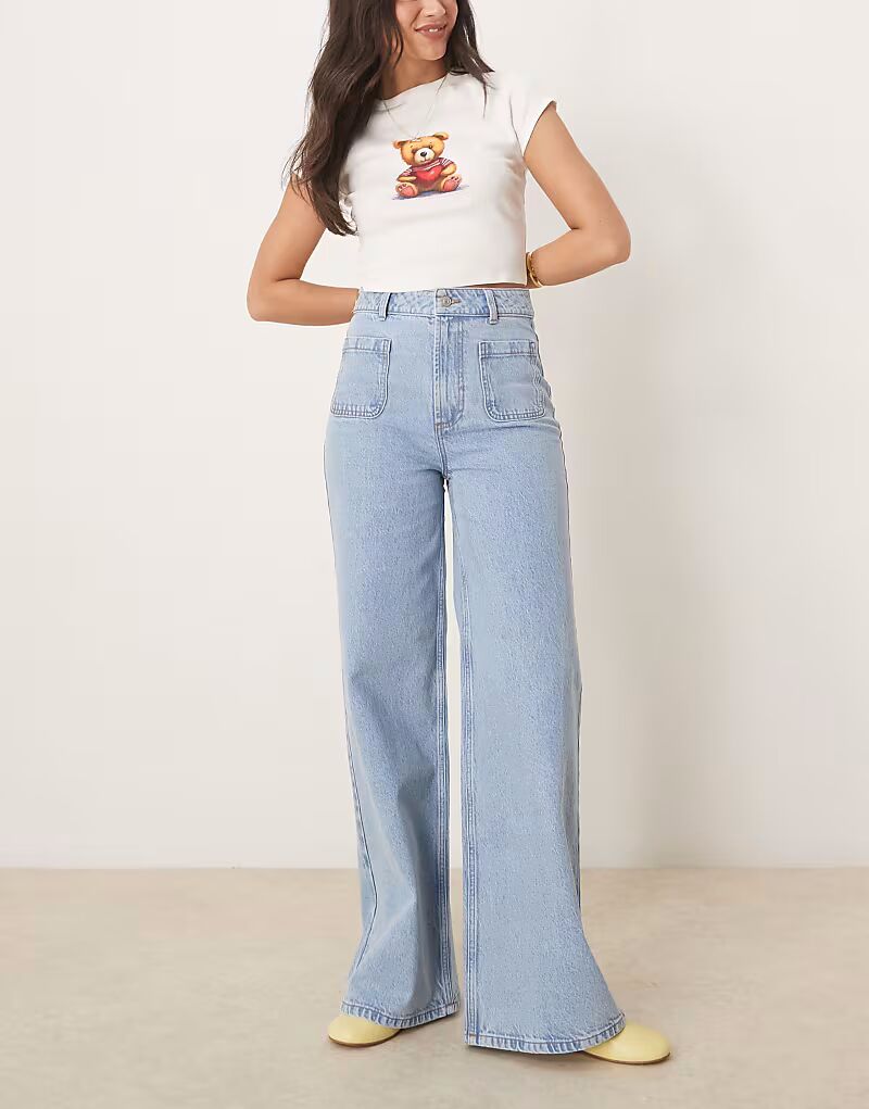 

Джинсы ASOS DESIGN с широкими штанинами и передними карманами светло-голубого цвета