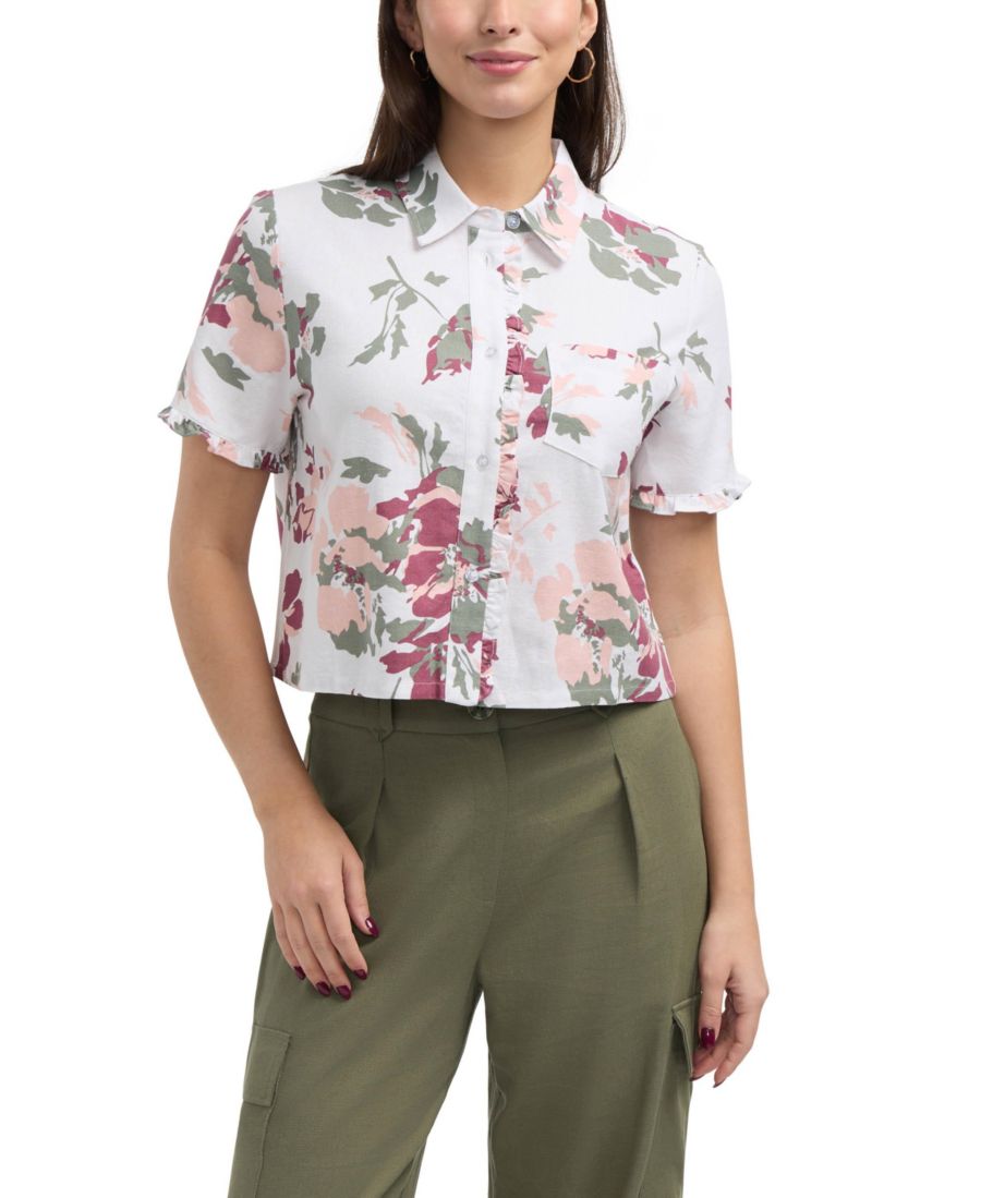 

Женская рубашка на пуговицах с оборками Ellen Tracy, Peach bouquet