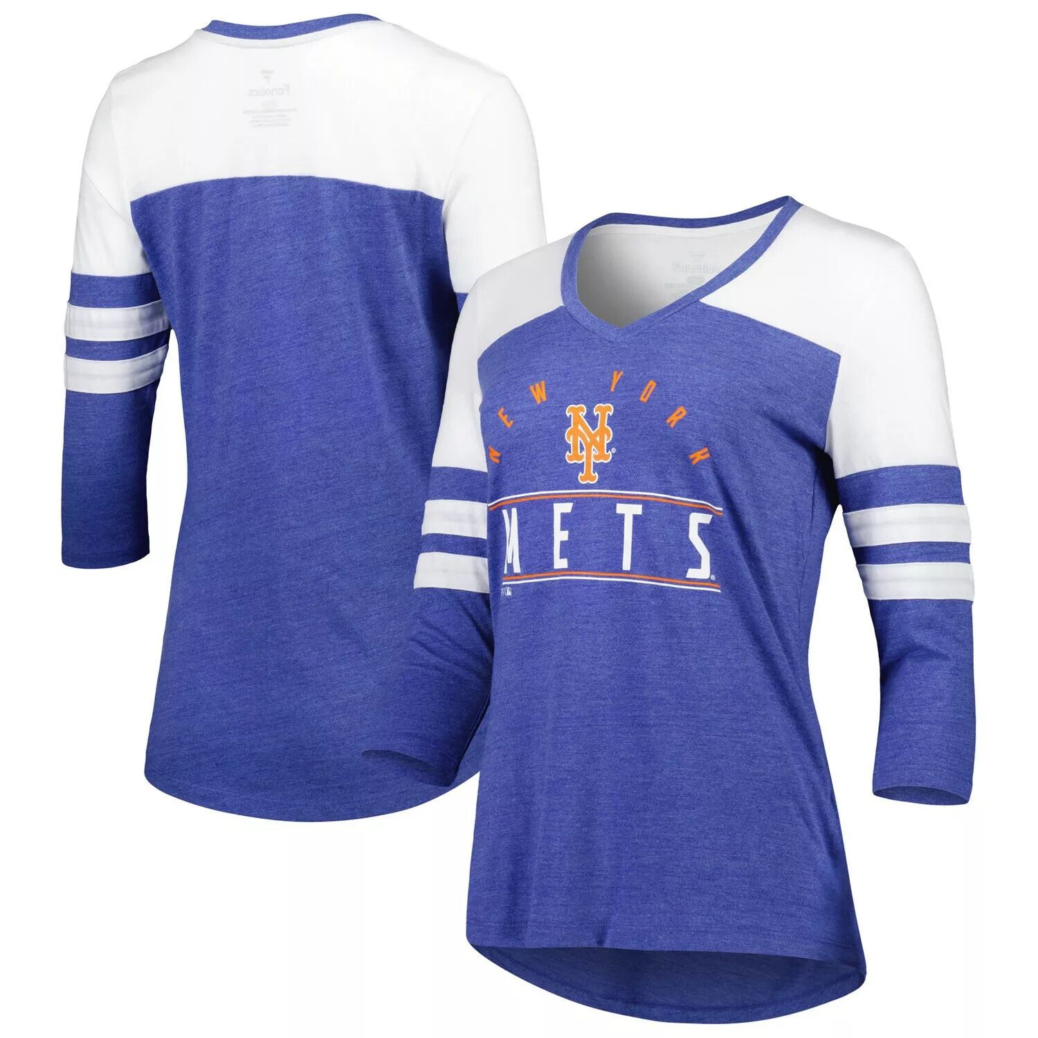 

Женская футболка Fanatics с логотипом Heather Royal New York Mets League Leader, футболка Tri-Blend с рукавами 3/4 и v-образным вырезом Fanatics