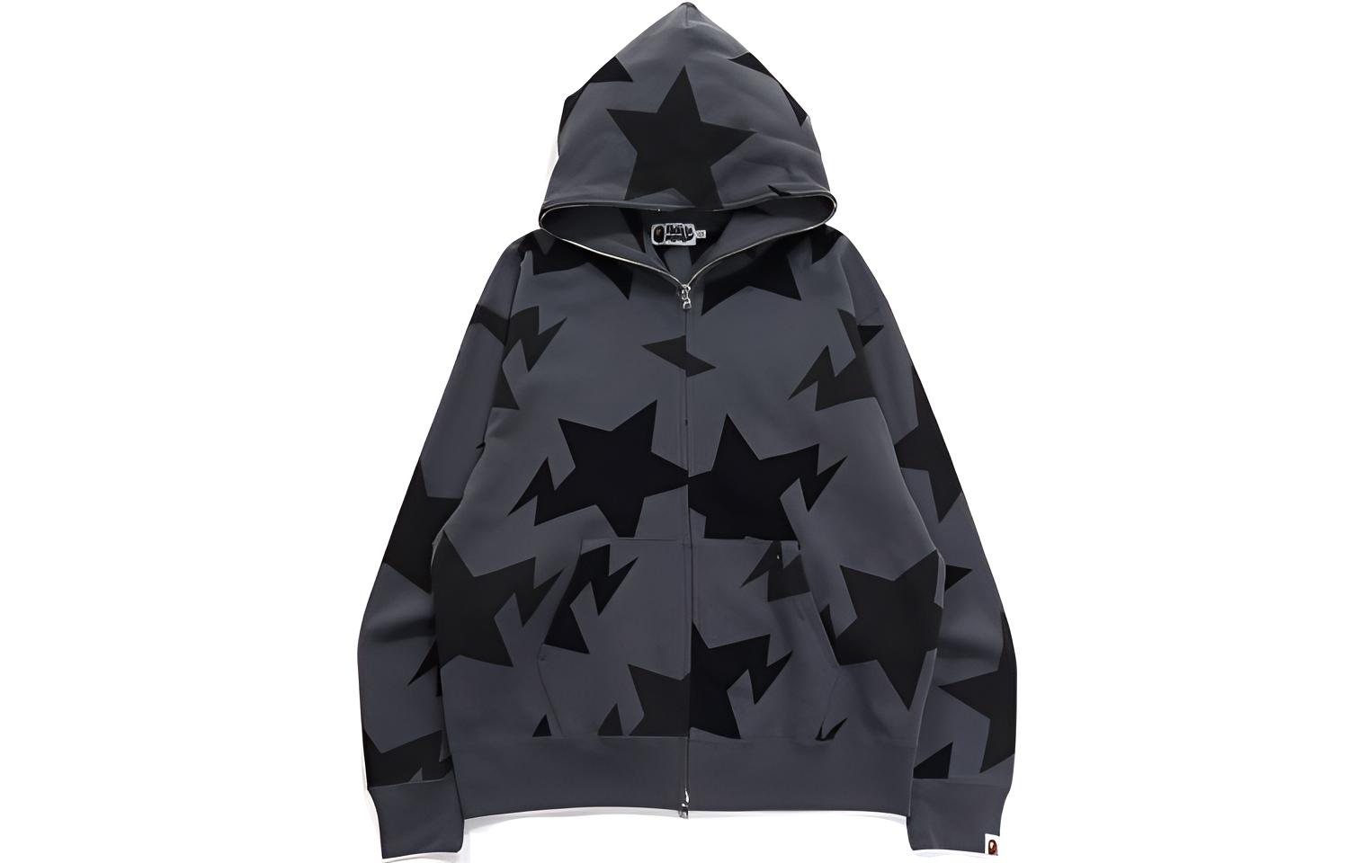 

Футболка Bape Sta Pattern Relaxed Fit с полной молнией A BATHING APE, черно-серый