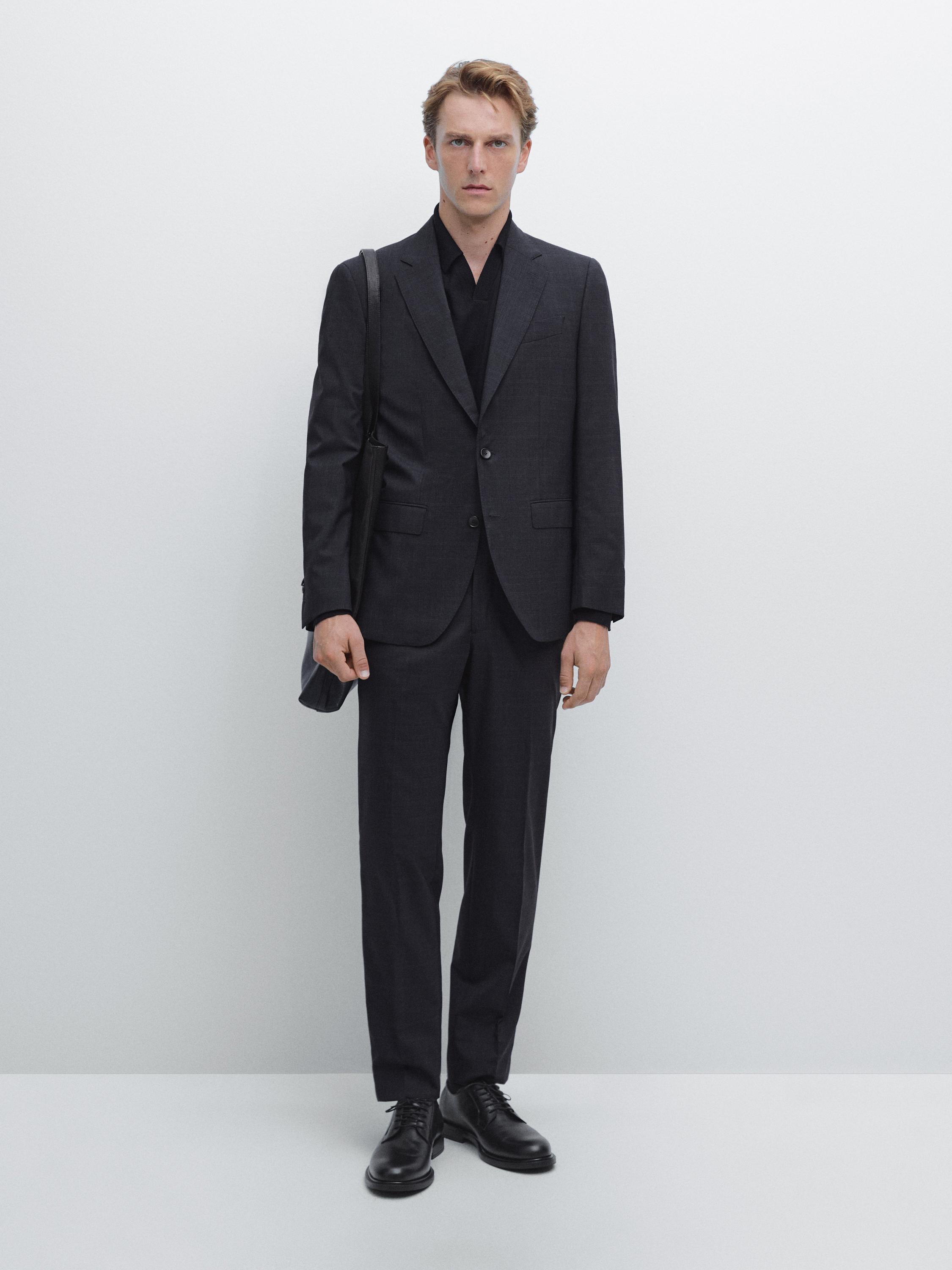 

Брюки из 100% шерсти в клетку Massimo Dutti, темно-синий