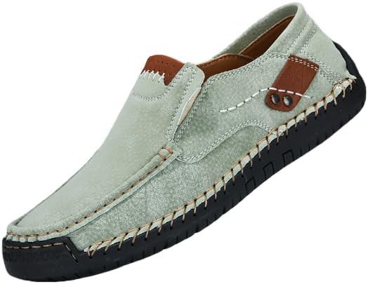 

Мужские кожаные лоферы Hhhchpm, повседневные туфли-слипоны, удобные легкие мокасины с отделкой строчкой для мужчин, светло-зеленый