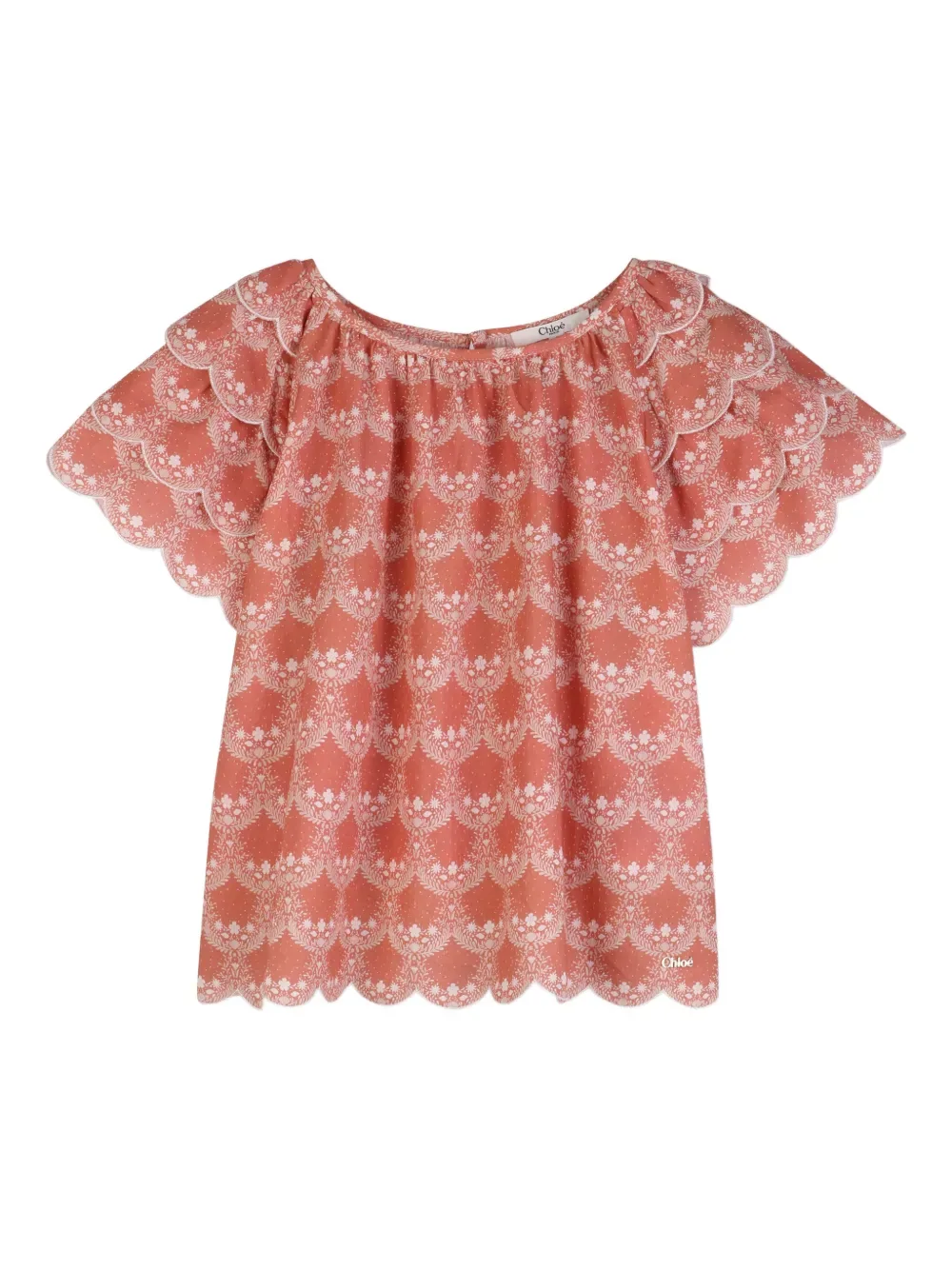 Топ с оборками и фестонами Chloé Kids, оранжевый