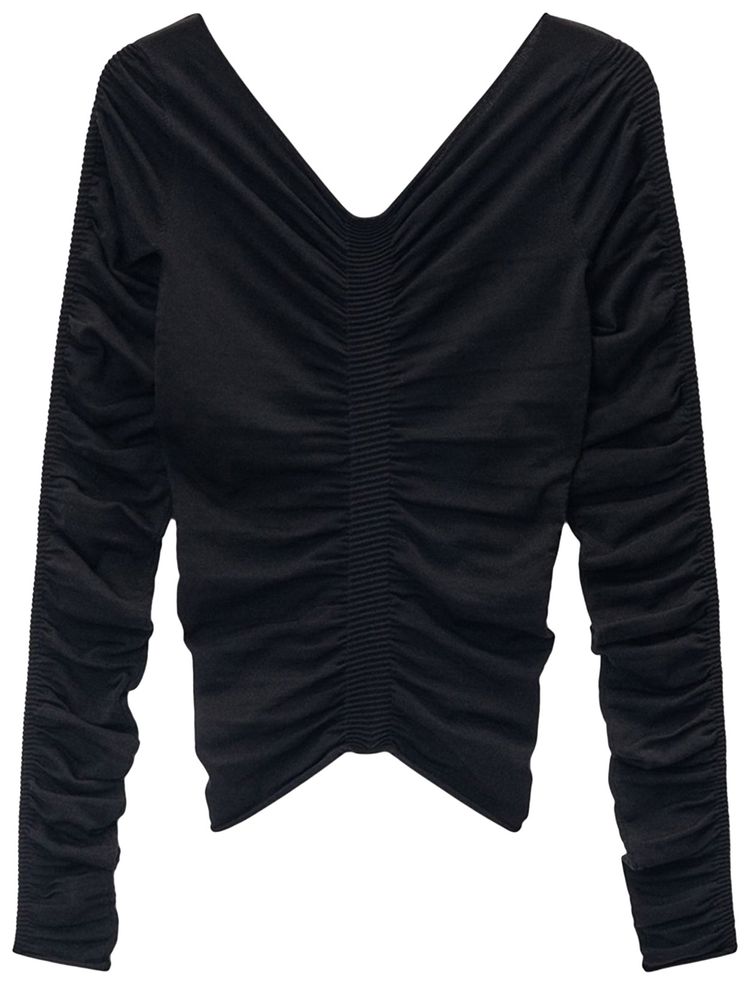 

Пуловер Alexander Wang с длинными рукавами, широким V-образным вырезом и сборками, черный