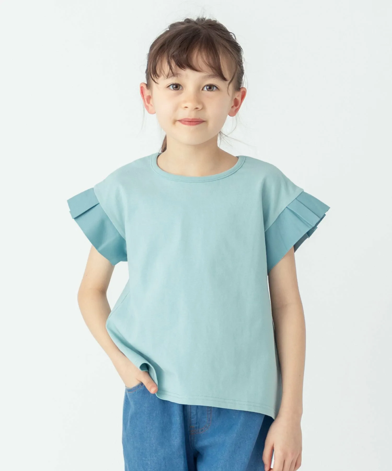 Футболка с короткими рукавами и оборками на рукавах Ever Closet, Blue-green