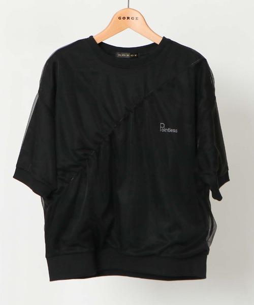 

Женская футболка оверсайз с коротким рукавом и отделкой из тюля GORGE, черный