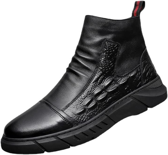 

Мужские ботинки IGZBIBG с принтом из натуральной кожи, высокие ботинки с боковой молнией, модные повседневные ботинки с утеплителем и противоскользящей подошвой Elshtide, черный