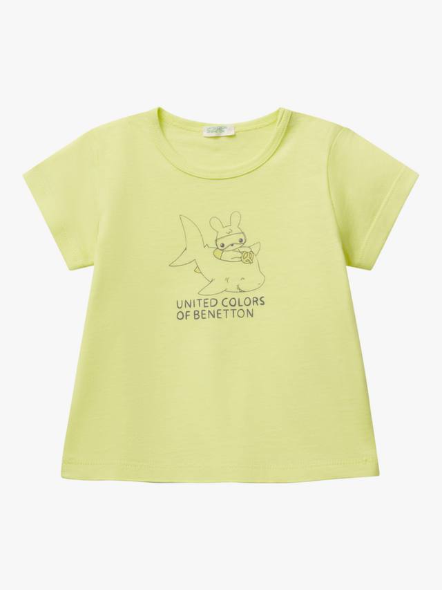 

Детский топ с коротким рукавом и логотипом из хлопка Benetton, Lime