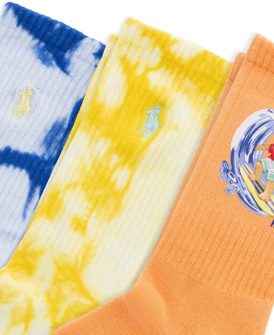 Детские спортивные носки Surfing Bear (4-11 лет), комплект из 3 пар Polo Ralph Lauren, оранжевый/желтый/синий — фото 2