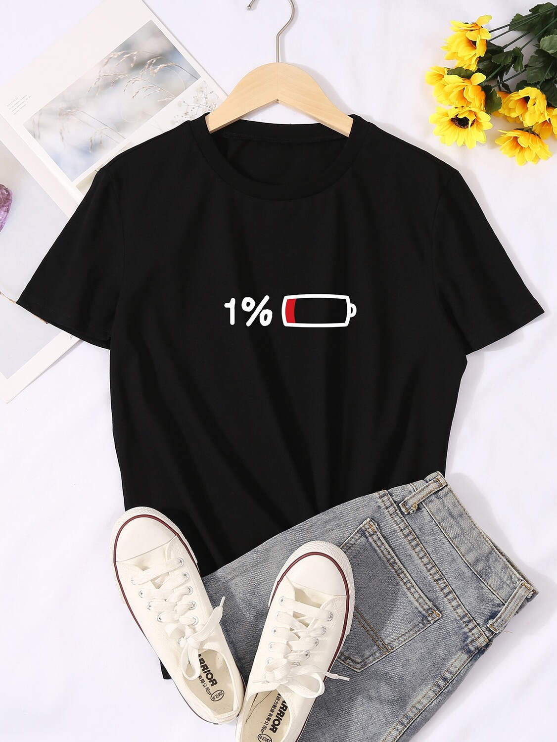 

Футболка SHEIN EZwear, цифры и геометрическая графика, черный цвет