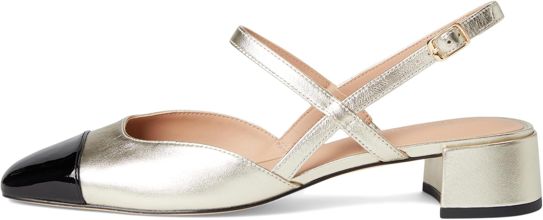 Туфли Cole Haan Pella Block Heel Slings, цвет Soft Gold Leather/Black Patent Leather — фото 4