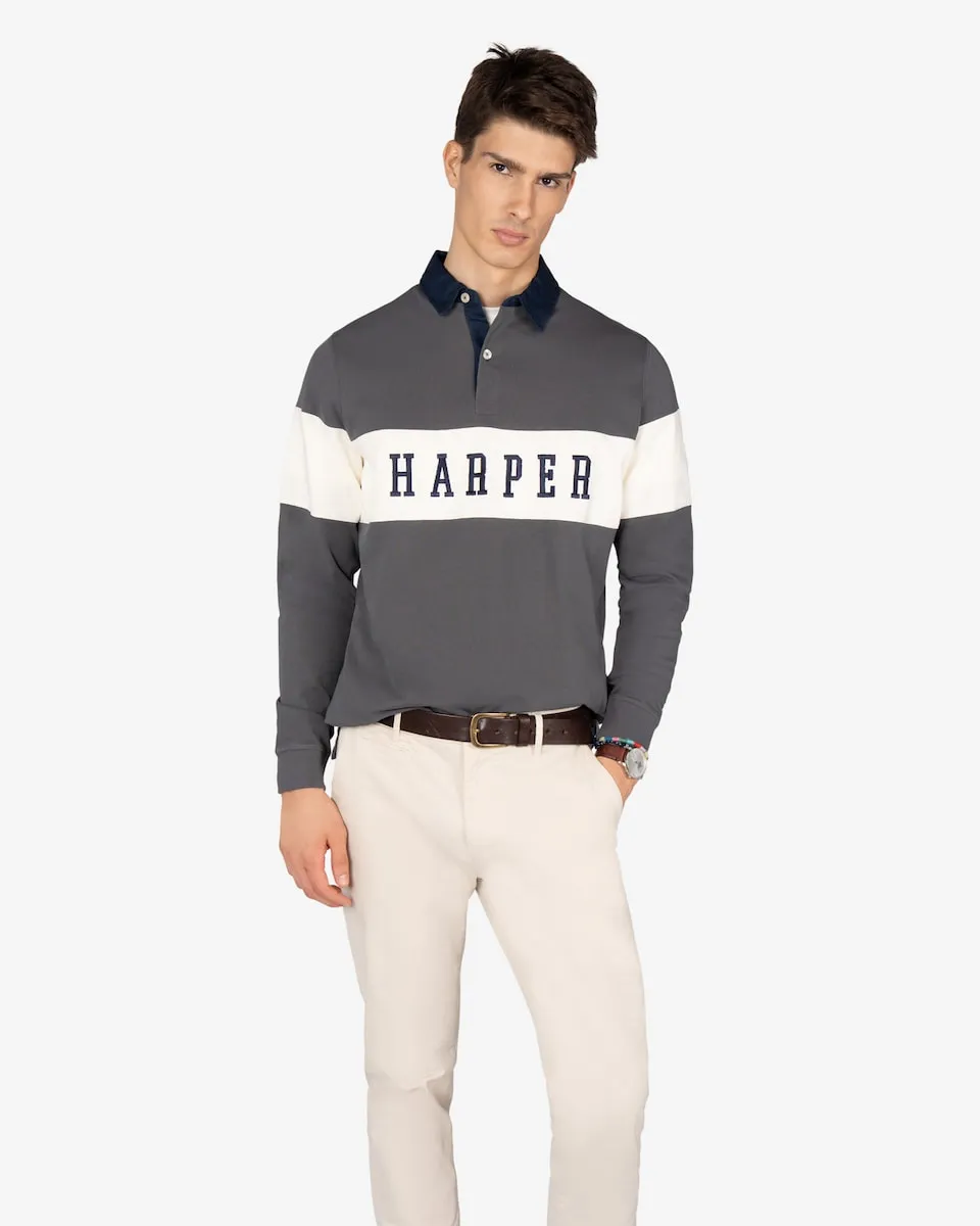 

Мужское поло с длинным рукавом и рисунком на груди Harper & Neyer, серый